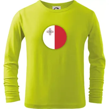 Dětská móda Vlajka Malta kulatá velká - Triko dětské Long Sleeve - 158 cm/12 let ( Limetková )