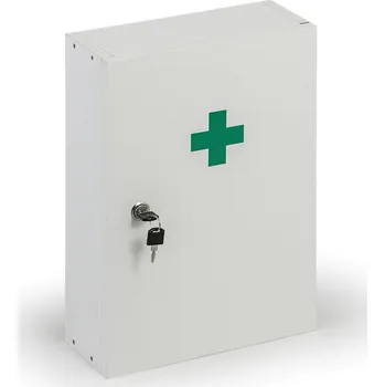 Lékárnička Dřevěná nástěnná lékárnička, 43x30x14 cm, bílá, DIN 13157