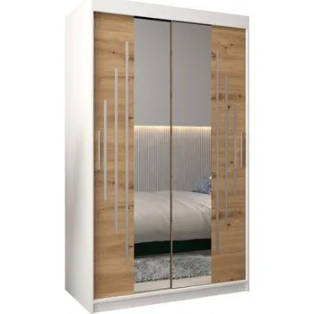 Šatní skříň Šatní skříň s posuvnými dveřmi a dvoudílným zrcadlem YORK1 - 120x200cm -Bílá-Dub Artisan-