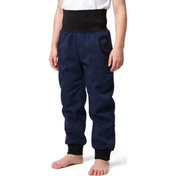 Dětské softshellové kalhoty zimní s regulací pasu, tmavě modré 86