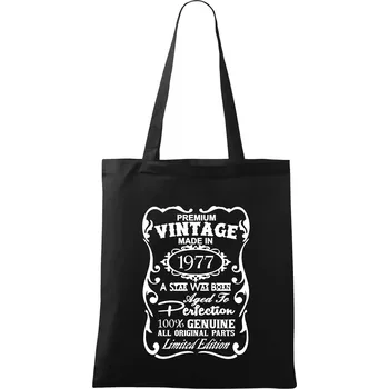 Nákupní taška Vintage Etiketa - 1977 - Taška bavlněná - 42 x 38 cm ( Černá )