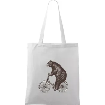 Medvěd na kole - Taška bavlněná - 42 x 38 cm ( Bílá )