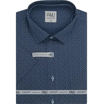 Pánská košile Košile AMJ Comfort fit s krátkým rukávem - tmavě modrá se vzorem VKBR1440 velikost: 54, délka rukávu: krátký rukáv