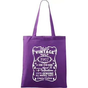 Nákupní taška Vintage Etiketa - 1967 - Taška bavlněná - 42 x 38 cm ( Fialová )