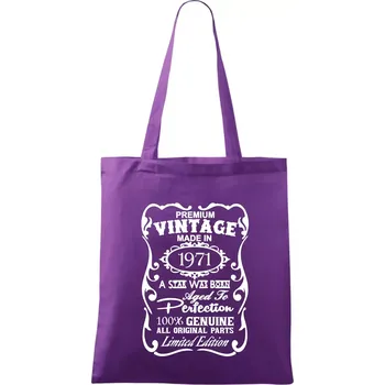 Nákupní taška Vintage Etiketa - 1971 - Taška bavlněná - 42 x 38 cm ( Fialová )