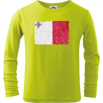 Chlapecké oblečení Vlajka Malta okousaná - Triko dětské Long Sleeve - 134 cm/8 let ( Limetková )