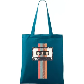 Retro kazeta - pruhy - Taška bavlněná - 42 x 38 cm ( Petrolejová )