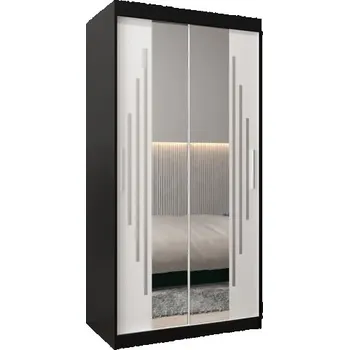 Šatní skříň Šatní skříň s posuvnými dveřmi a dvoudílným zrcadlem YORK1 - 100x200cm -Černá-Bílá-