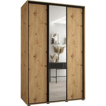 Šatní skříň Šatní skříň s posuvnými dveřmi a zrcadlem DAVOS 150cm | DUB Artisan / černé pojezdy
