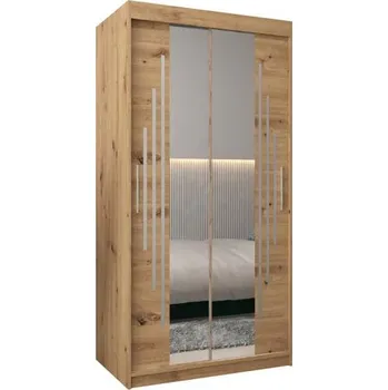 Šatní skříň Šatní skříň s posuvnými dveřmi a dvoudílným zrcadlem YORK1 - 100x200cm -Dub Artisan-