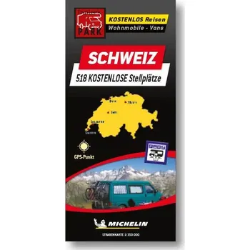 Mapa parkovišť pro obytné vozy Michelin Švýcarsko - bezplatná parkoviště