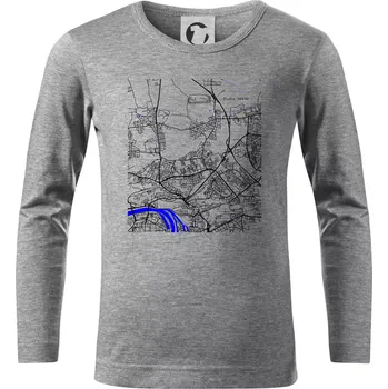Chlapecké tričko Praha 18200 - Mapa s vodními toky - Triko dětské Long Sleeve - 158 cm/12 let ( Tmavě šedý melír )