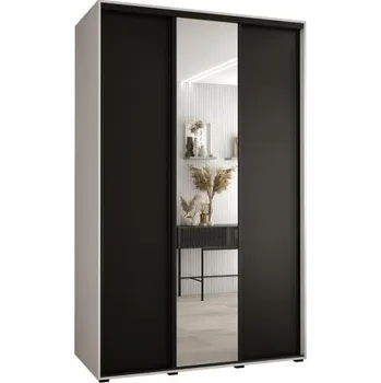 Šatní skříň Šatní skříň s posuvnými dveřmi a zrcadlem DAVOS 150cm | Bílá / černá / černé pojezdy