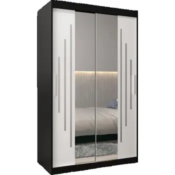 Šatní skříň Šatní skříň s posuvnými dveřmi a dvoudílným zrcadlem YORK1 - 120x200cm -Černá-Bílá-