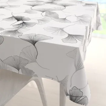 ubrus Bavlněný čtvercový ubrus Sandra SA-512 Šedo-bílé ginkgo listy na bílém 40x40 cm