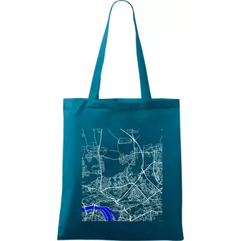 Nákupní taška Praha 18200 - Mapa s vodními toky - Taška bavlněná - 42 x 38 cm ( Petrolejová )