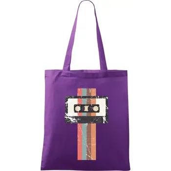 Retro kazeta - pruhy - Taška bavlněná - 42 x 38 cm ( Fialová )