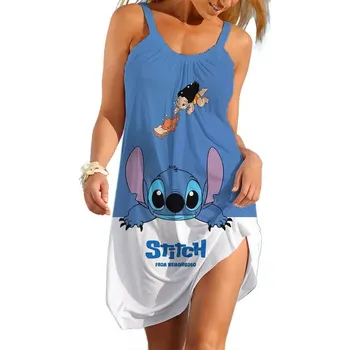 Dámská noční košile Lilo & Stitch Dámská noční košilka s úzkými ramínky "Lilo & Stitch" Barva: modro bílá (DDQ-PD227), Velikost: 4XL