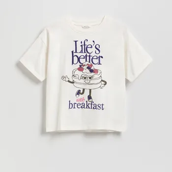 Dětská móda Reserved - Tričko s&nbsp;vyšíváním - krémová - 549EX-01X - 549EX-01X-U14