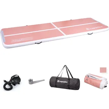 Žíněnka inSPORTline Airtrack Airstunt 400x100x10 cm korálová růžová s elektrickou pumpou