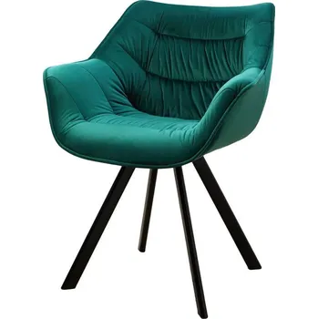 Jídelní židle Moderní smaragdově zelená jídelní židle Monzana se sametovým potahem s černým kovovým nohama 82 cm
