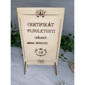 Dekohra.eu - Vtipný dárek k 18. narozeninám - Certifikát plnoletosti s vlastním textem