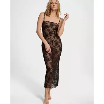 Kalhotky Victoria's Secret luxusní dámská, dlouhá krajková noční košilka Lace Slip černá S