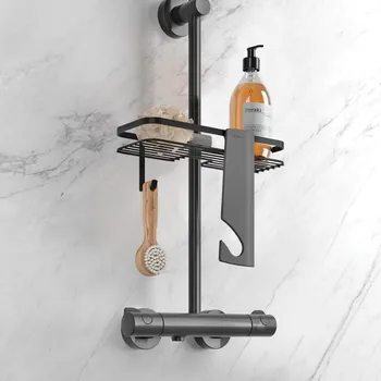 Koupelnový nábytek Matně černá samodržící ocelová koupelnová polička Lava – Metaltex ID_1623238