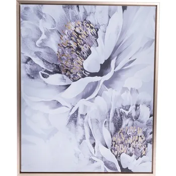 Obraz Obraz na plátně v rámu Pivoňky - zlatotisk, 40 x 2,5 x 50 cm, šedá