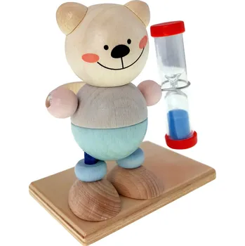 Dřevěná hračka Hess Přesýpací hodiny medvídek pro měření doby čištění zubů