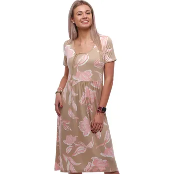 Dámská noční košile Hedvábně jemná košilka pro elegantní ženu, béžová a růžové květy 1D1602 béžová xl