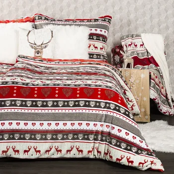 Povlečení 4Home Vánoční povlečení mikroflanel Winter červené 140 x 200, 70 x 90 cm zipový uzávěr