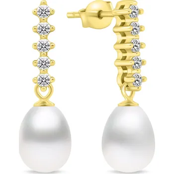Náušnice Brilio Silver Okouzlující pozlacené náušnice s perlou a zirkony EA950Y + 2 měsíce na vrácení zboží