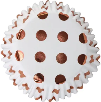 Cakesupplies Košíčky na pečení - Bílé s růžovozlatými tečkami 30 ks
