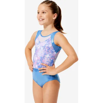 DOMYOS Dívčí gymnastický trikot bez rukávů 12-13 LET FIALOVÁ|MODRÁ