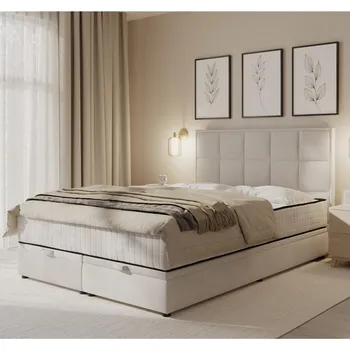 Postel Čalouněná postel s matracemi a úložným prostorem GRACE 140x200 cm béžová