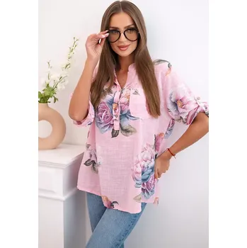 Dámská halenka Kesi Włoski Dámská bavlněná halenka s květinovým vzorem bonbónově růžová Kesi Włoski růžová 3334381