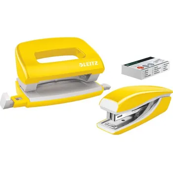 LEITZ Set mini sešívačky a děrovačky WOW, žlutá