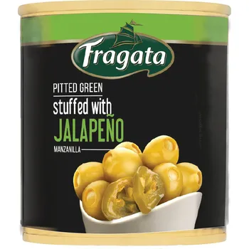 oliva Fragata Zelené olivy Manzanilla s chilli papričkami Jalapeňo 200 g