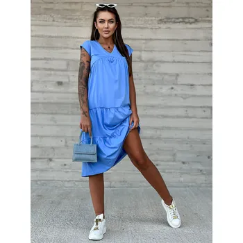 Dámské oblečení Modré bavlněné volánové midi šaty TW-SK-2206.04P-blue Velikost: M