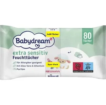 Hygienický ubrousek Babydream Vlhčené ubrousky Extra Sensitive Skin 4x80 320ks