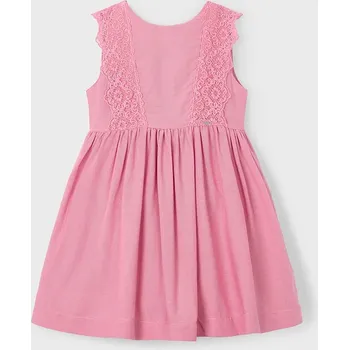 Dívčí oblečení Dětské šaty s příměsí lnu Mayoral 3910.6A.Mini.PPYA růžová 30X, vel. 104