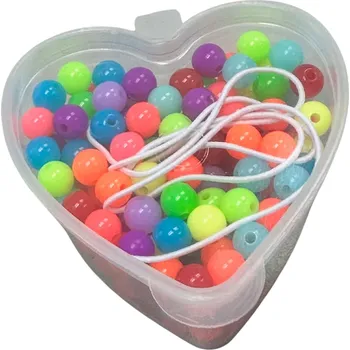 Dětské navlékací korálky Korálky, kreativní set, SRDÍČKO - neon, 6mm, 5x5 cm, 1 sada