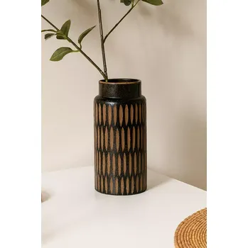 Váza House Doctor – Váza Pimpri, sklo černohnědý vzor – 24 × 11 cm