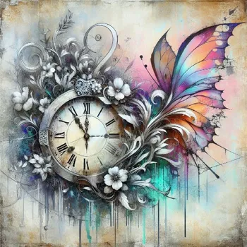 Látkový panel - Ciferník, motýl - MO-78 Velikost: 25x25cm, Materiál: Teplákovina nepočesaná