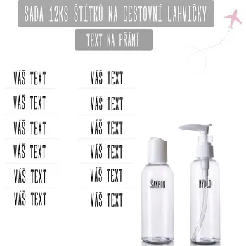 Označto Sada 12ks štítků na cestovní lahvičky - text na přání