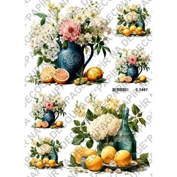 Umělecký papír Rýžový a soft papír na decoupage - Váza s květinami - KB01441 Materiál: Soft, Rozměr: A4