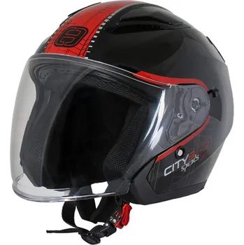 Helma na motorku SPEEDS-KYMCO Otevřená helma na motorku se sluneční clonou SPEEDS CITY III Černo/Červená Lesklá - Velikost 3XL