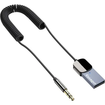 Handsfree Bluetooth hudební přijímač ESSAGER zabudovaný v kabelu USB-A / 3,5mm jack Aux - kroucený - šedý