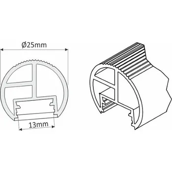 LED páska IN-LIGHT Šatní tyč kulatá pro LED pásek - hliník Barva difuzoru: čirá